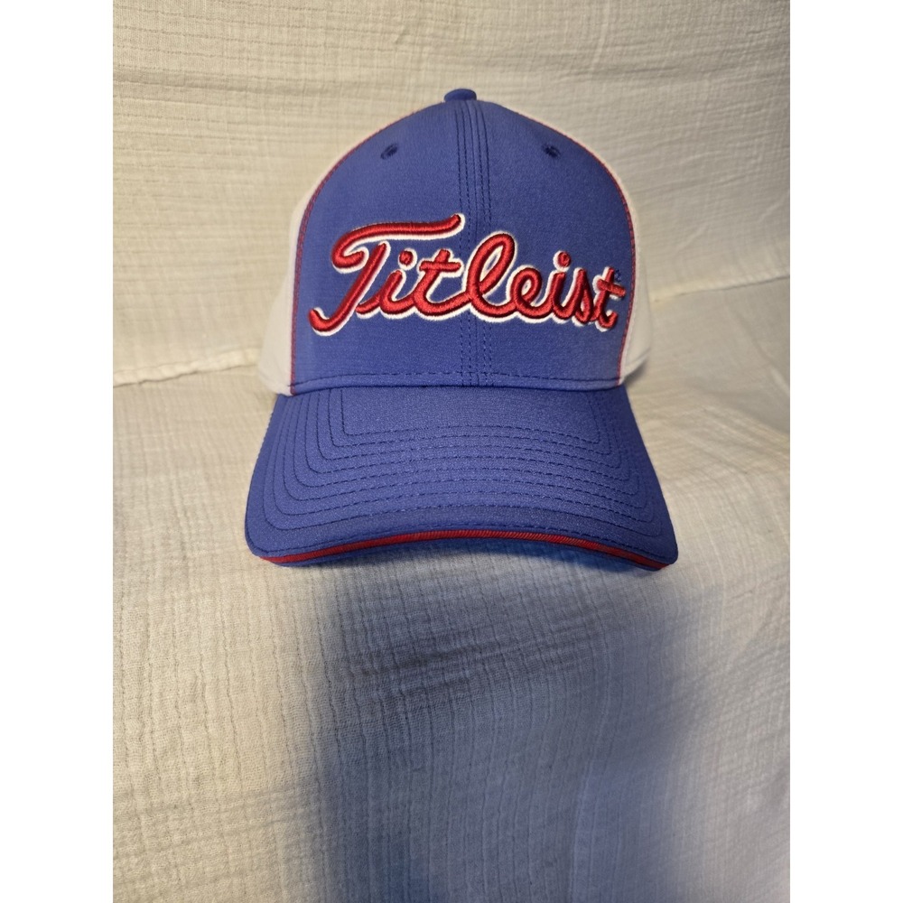 Titleist Golf‎ Hat Cap S/M Blue White Red Embroidered Logo Flex Fit